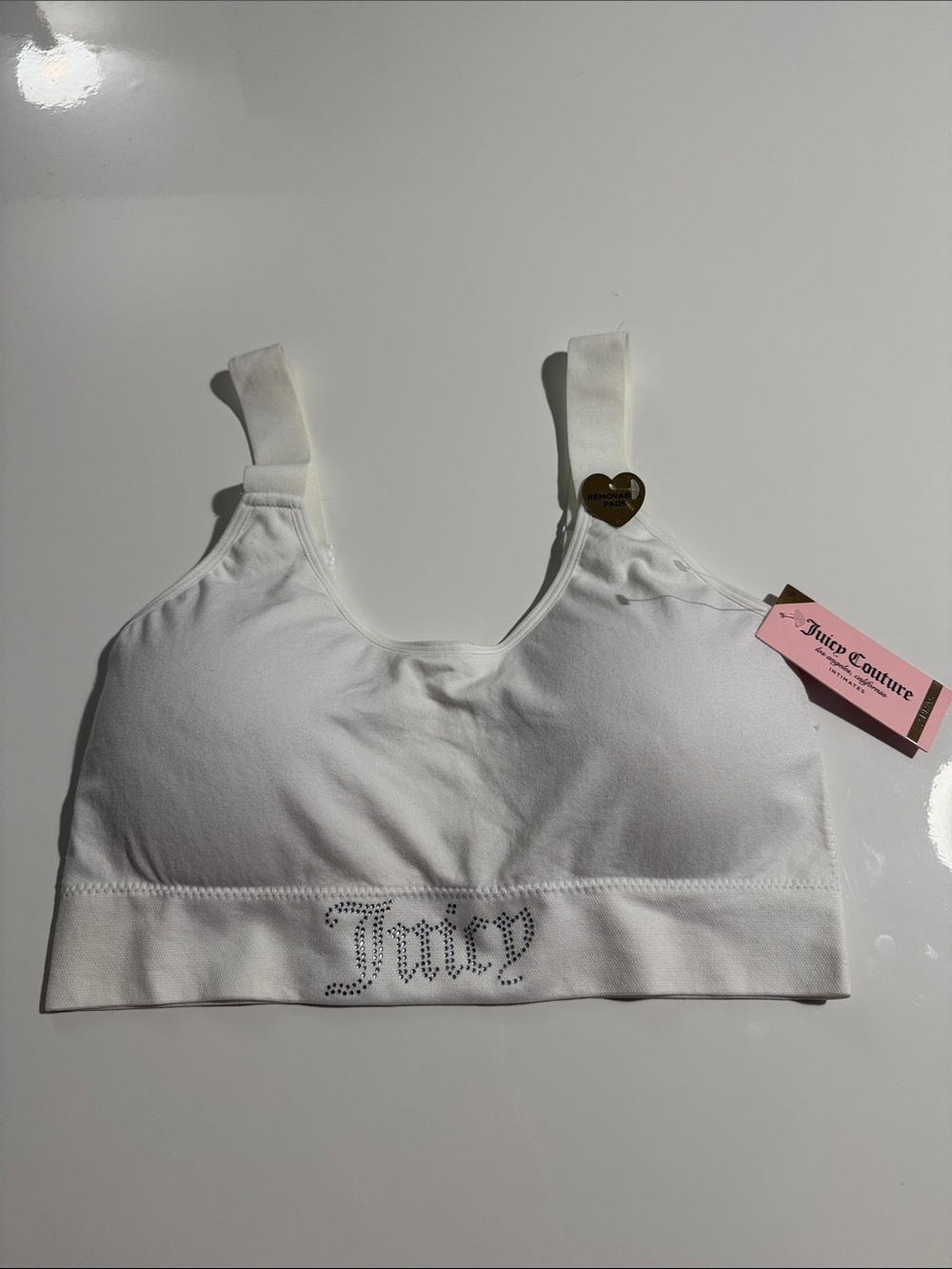 Juicy Couture White Seamless Bralette with Crystal Logo Band Sz 1X